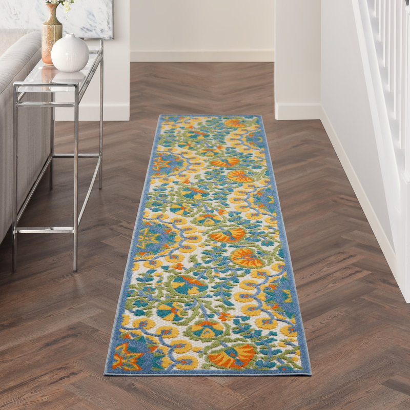 Adalia Floral Green/Yellow/Blue Indoor/Outdoor Area Rug, Runner 2'3" x 10'