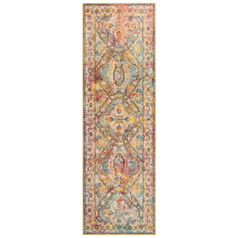 Tapis oriental bleu clair / orange Servin, Tapis de couloir 2 pi 2 po x 7 pi