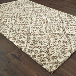 Miah Floral Handmade Tufted Wool Brown/Ivory Area Rug