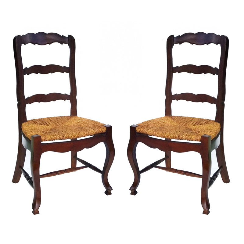 Chaise d'appoint à dossier échelle en bois massif brun foncé 6pc