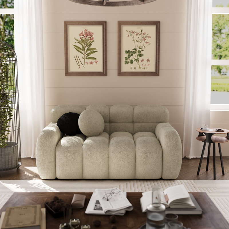 Allal 65'' Upholstered Loveseat, Beige Boucle