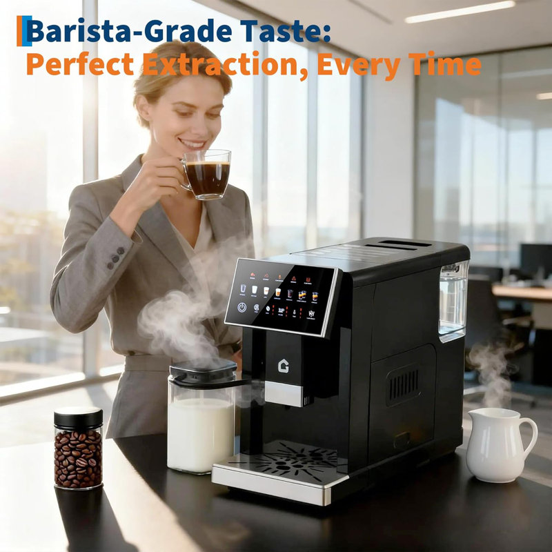 3-in-1 Espresso Machine with Built-In Grinder and Detachable Milk Frother - Adjustable Settings, Removable Components for Home Baristas