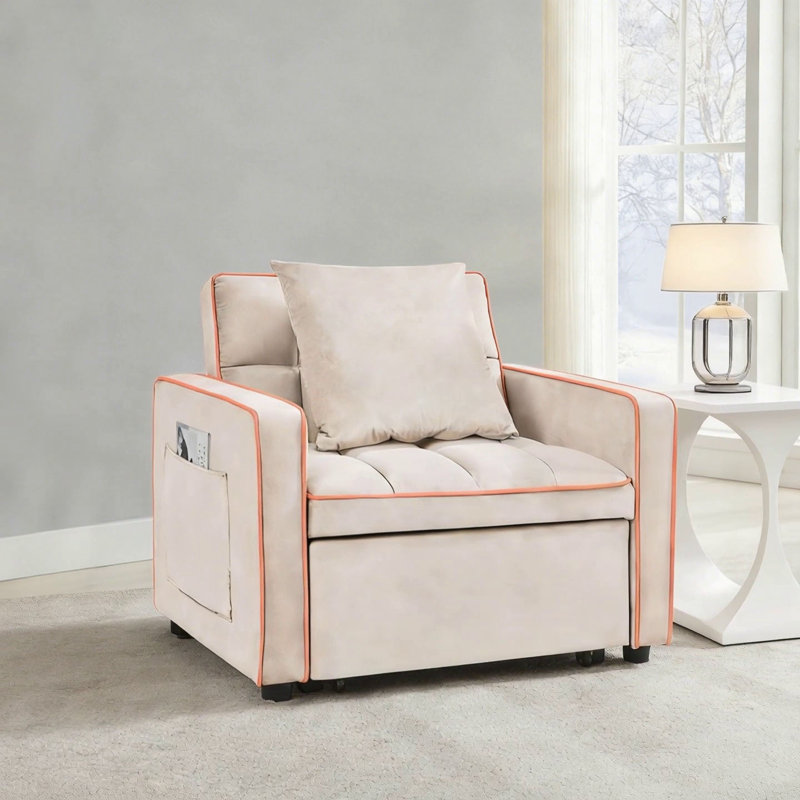 Fauteuil-lit trois-en-un, canapé-lit pliant avec dossier réglable, lit simple moderne pour adultes, Blanc crémeux