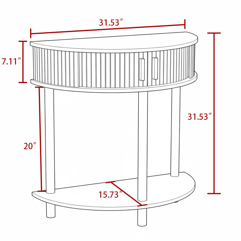 Console cannelée 31,5 "avec armoire de rangement et tablette