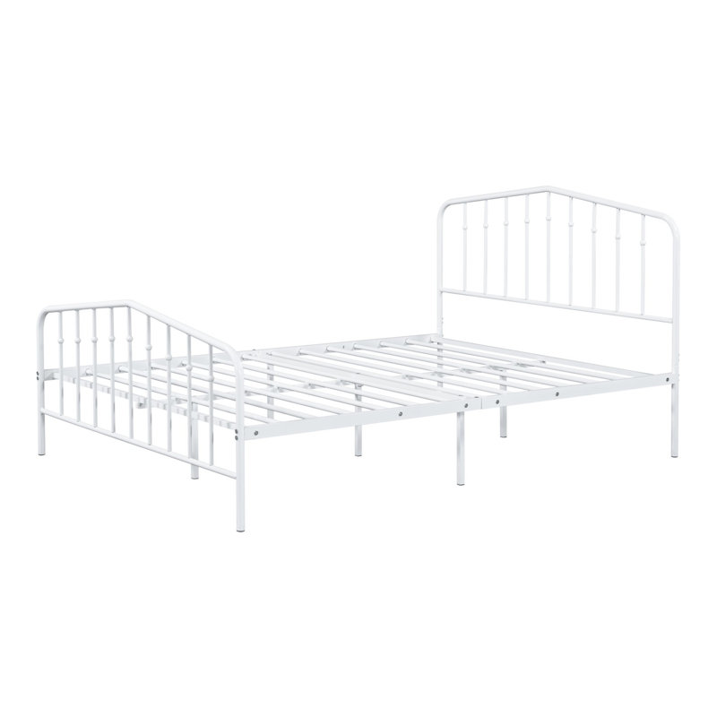 Full Size Metal Bed In White Contemporary , Mattress Ready For Bedroom Mood Finish Bed, Ready, Great Comfort