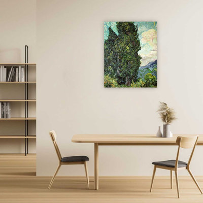 Green Cypresses Landscape Canvas Wall Art, 24-Inch By 32-Inch