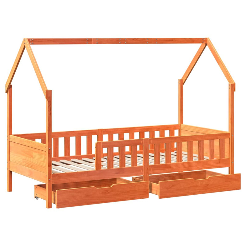 Ariane Standard House Beds with Trundle Included, Wax Brown, Single (90 x 190 cm)