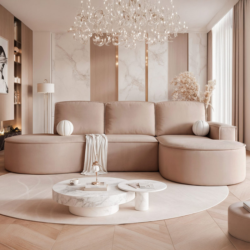 6 Seater Corner Sectional, Right Hand Facing, Blush Pink