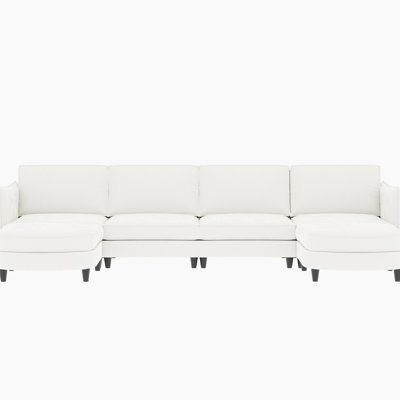 6 Seater U-Shaped Couch, 141.5'' Large Size, Movable , Modern Fabric For Living Room, Beige, Breathable Skin-, Pocket Springs, High Foam, Wooden Frame, 4 Legs, Armrest Pockets, 1200-Pound Support,