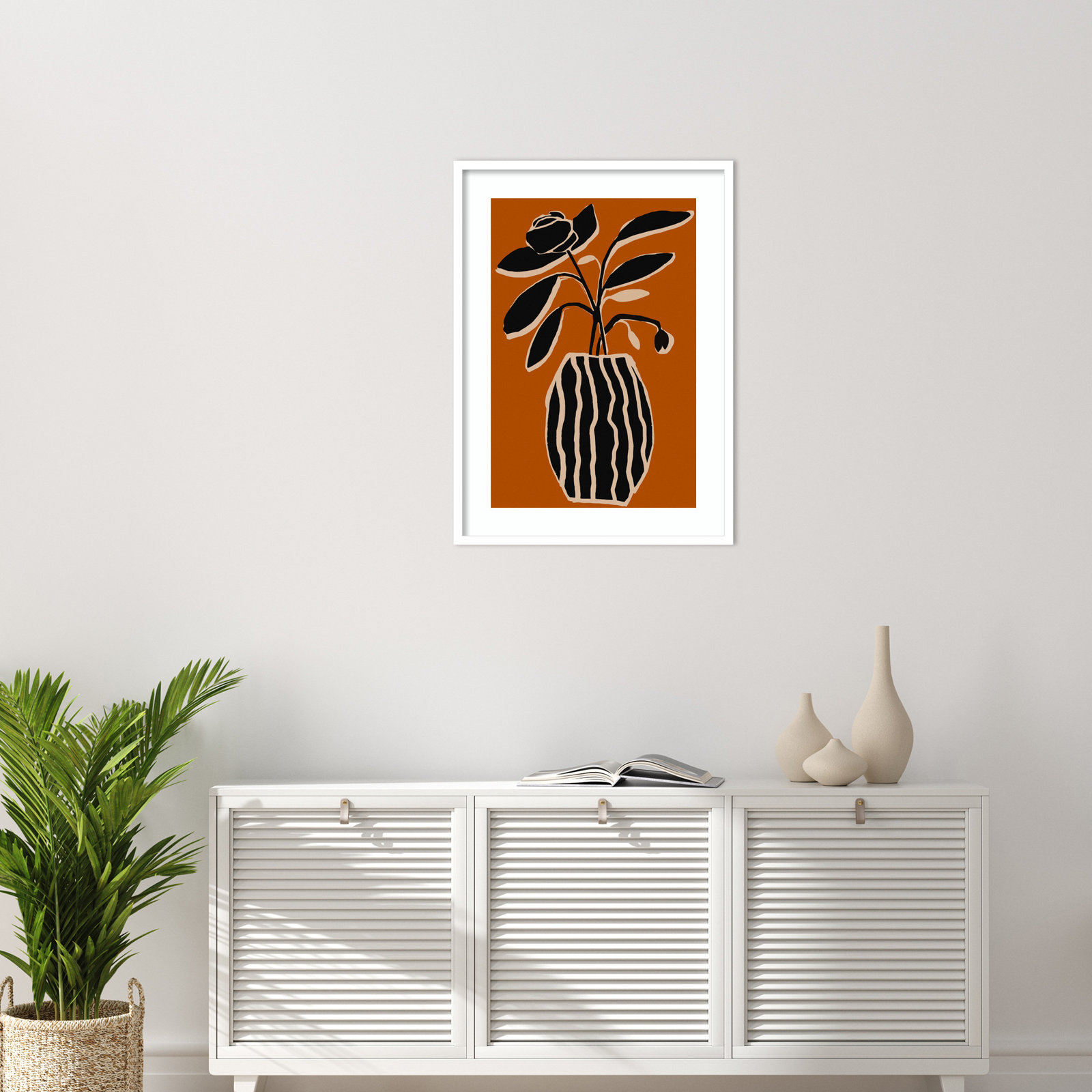 Ochre Still Life No 5 by Treechild, White Framed, 33" H x 24" W x 1" D