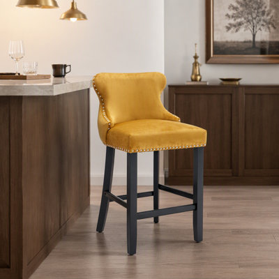 Upholstered Counter Stool with Solid Wood Frame