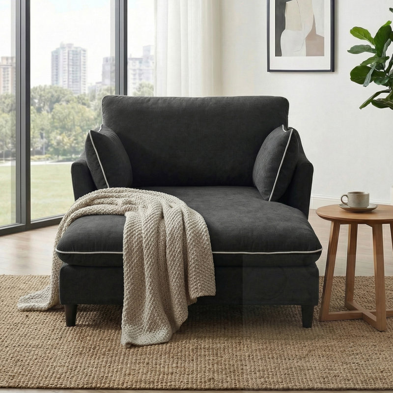 Chaise longue avec coussins, Noir