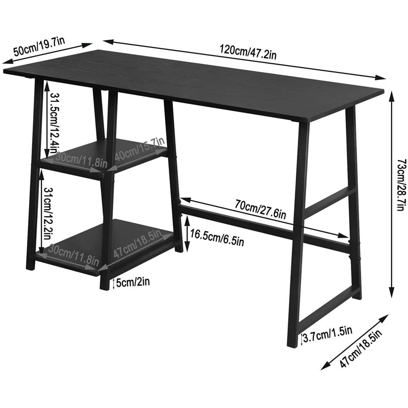Neomi Modular Steel Writing Desk, Black, Black
