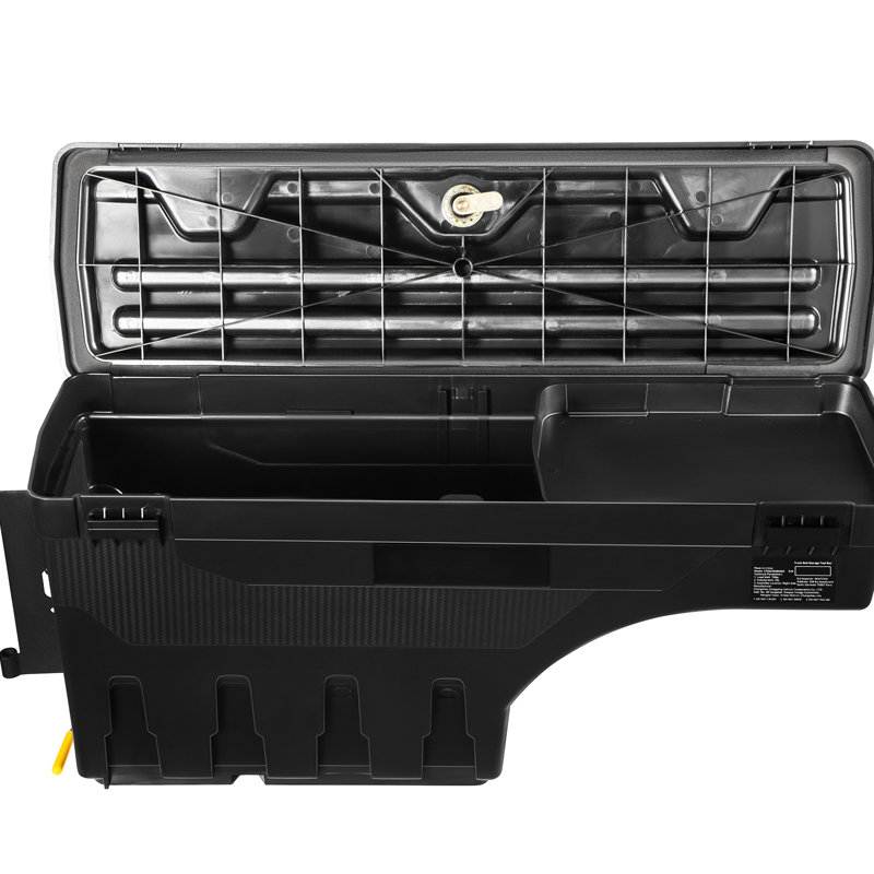 Rangement imperméable pour lit de camion ABS, 6,6 gallons, couvercle verrouillable, compatible avec 1500 2019 - 2021, côté conducteur, noir, boîte de rangement pour outils et gants, puits de roue de 17,38 po de hauteur