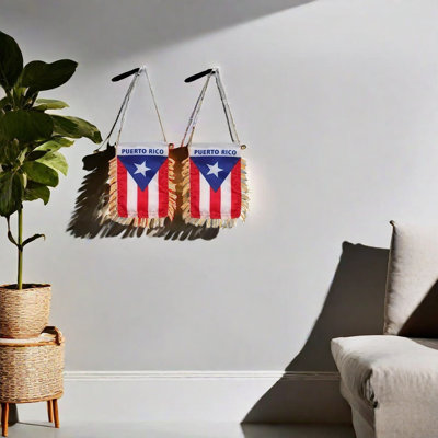 10Pcs Puerto Rico Window Hanging Flag 3X4 Inch 8X12cm Mini Flag Banner & Car Rearview Mirror Décor Fringed Puerto Rican Hanging Flag With Suction Cup