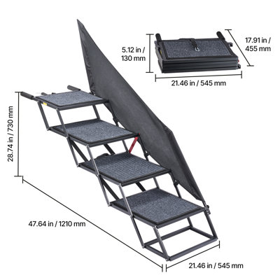 Escalier pour chien pour voiture, rampe pliable extra large pour 4 grands chiens avec surface antidérapante, échelle pour animal portable légère pour voiture, VUS, camion, lits hauts, canapés, support jusqu'à 400 lb
