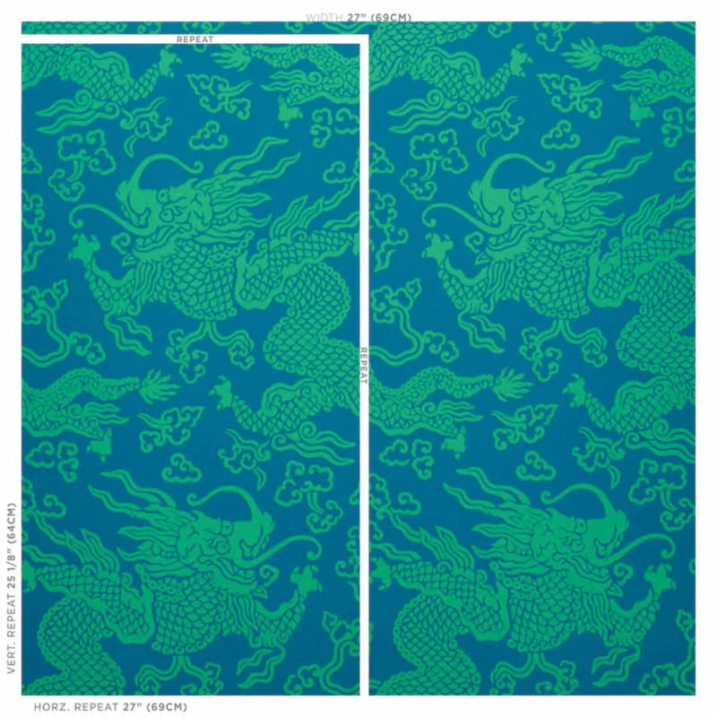 Ruan Dragon Damask Wallpaper, Peacock