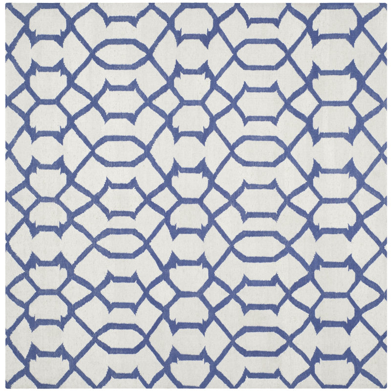 Amelah Hand Woven Flat Weave Wool Geometric Rug, Square 6'