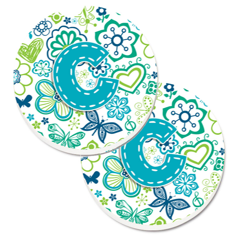 Sous-verre à fleurs et voitures papillons, C, Bleu sarcelle