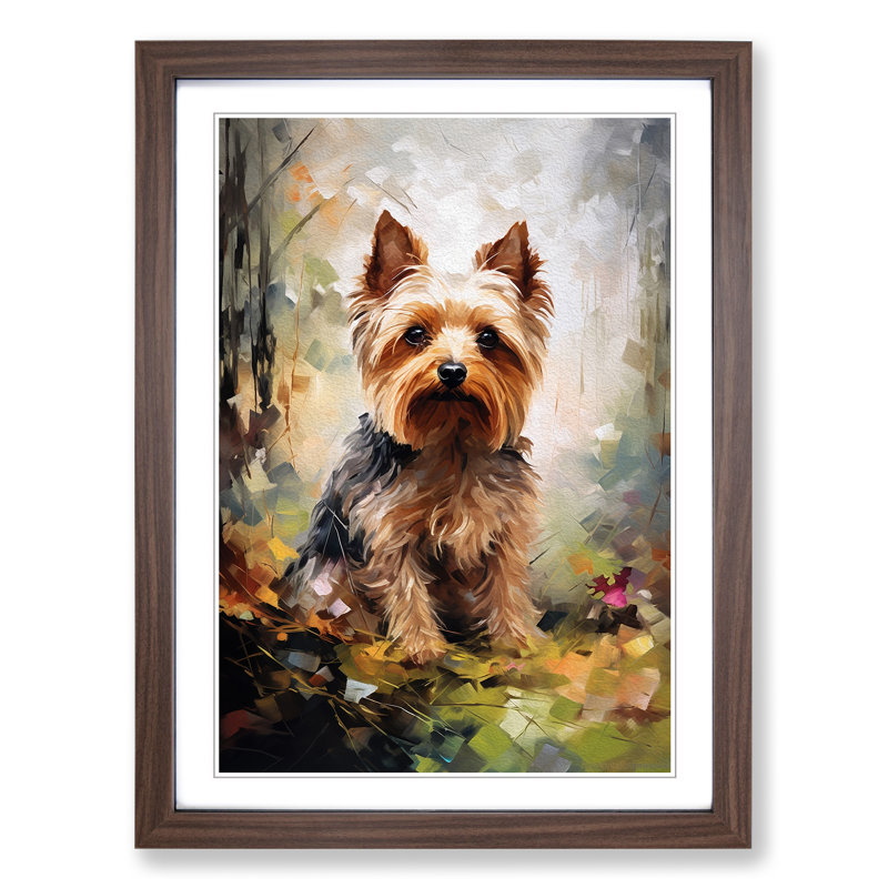 Yorkshire Terrier Impressionism - Single Picture Frame Print on Wood, Walnut, 46cm H x 34cm W x 2cm D
