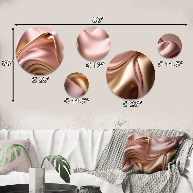 5 Liquid Gold In Subdued Pink And Taupe II - Round Wall Decor Set Metal