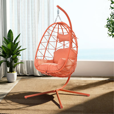 Fauteuil suspendu suspendu en osier avec support et coussin lavable pour patio