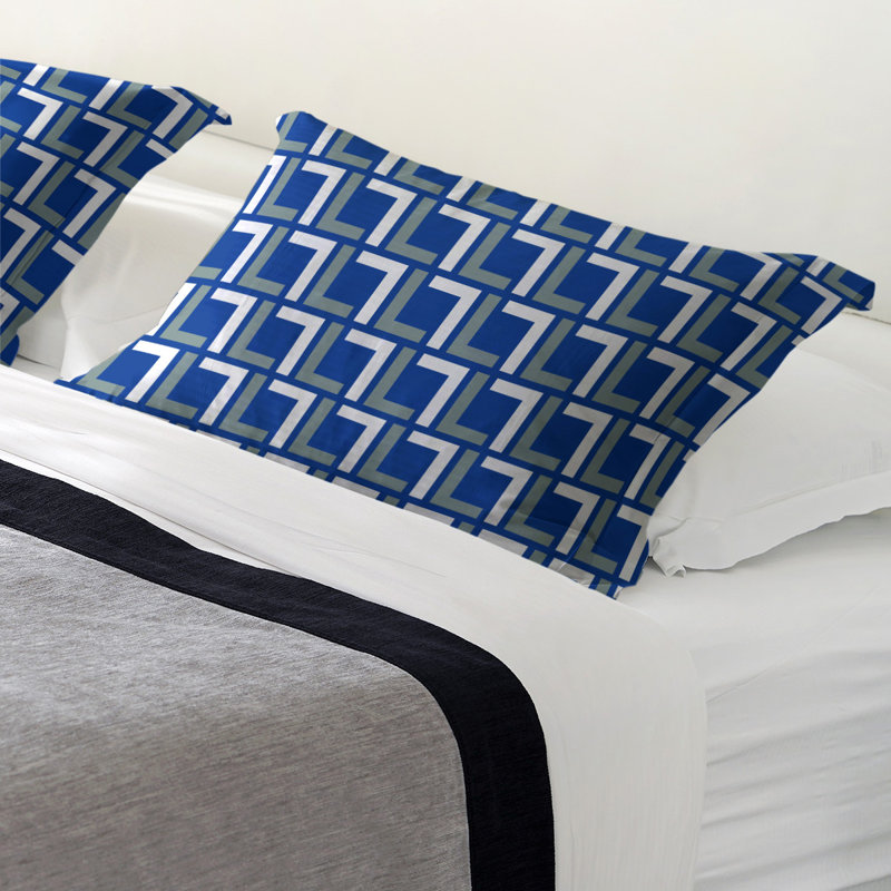 Geometric Sham Set, Standard/Twin;Full/Double;Queen, Royal Blue/Silver Green/White, Microfiber