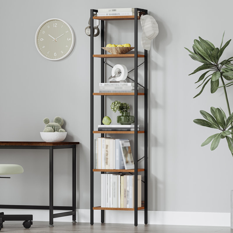 Bookcase, 6-Tier Bookshelf, Narrow Bookcase Shelving Unit for Living Room, Office, Sturdy, Bedroom, 24 x 40 x 185 cm, Industrial 