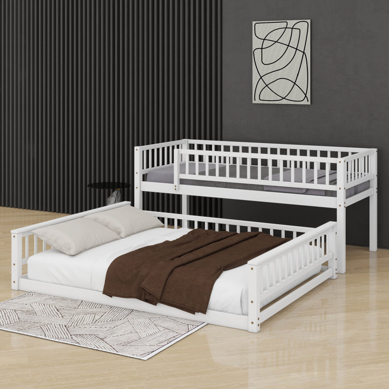 Twin XL Over Queen Bunk Bed With Ladder, White