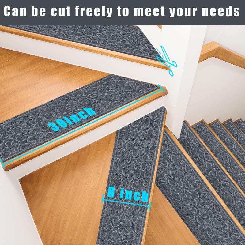 Dark Gray Polypropylene Non-Slip Stair Treads for Wooden Steps