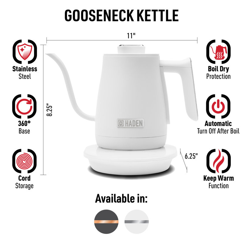 Ivory and Chrome Stainless Steel Gooseneck Electric Kettle