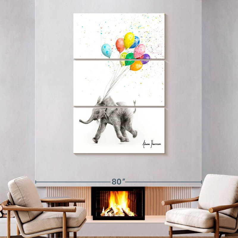 Brampt l'éléphant et les ballons, H 74 po x l 48 po