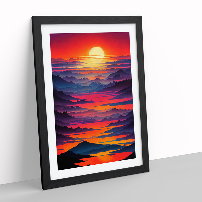 Mountain Sunset No.6 - Single Picture Frame Painting, 34cm H x 25cm W x 2cm D, Black