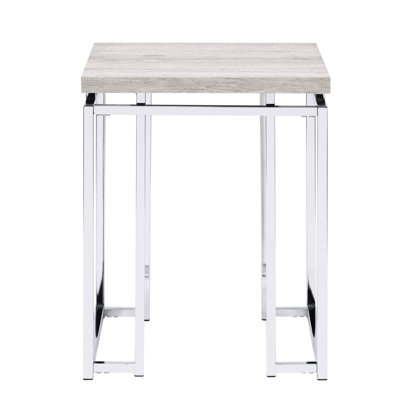 Table d'appoint carrée avec fini chêne naturel et piètement en métal à motif traîneau