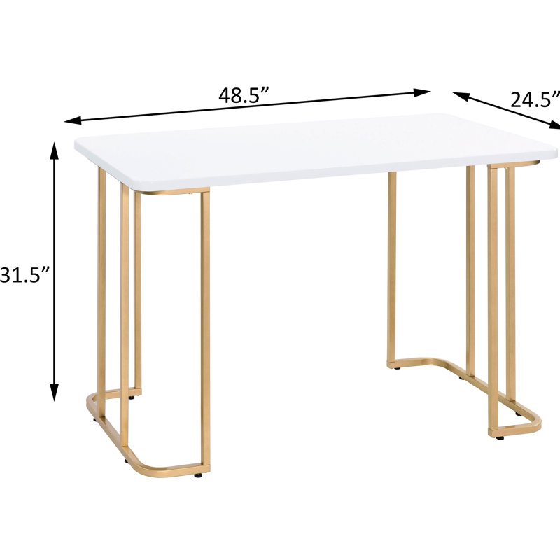Ample Workespace blanc et or, bureau rectangulaire, fabrication en métal, bureau d'étude fiable - Maximisez votre potentiel scolaire