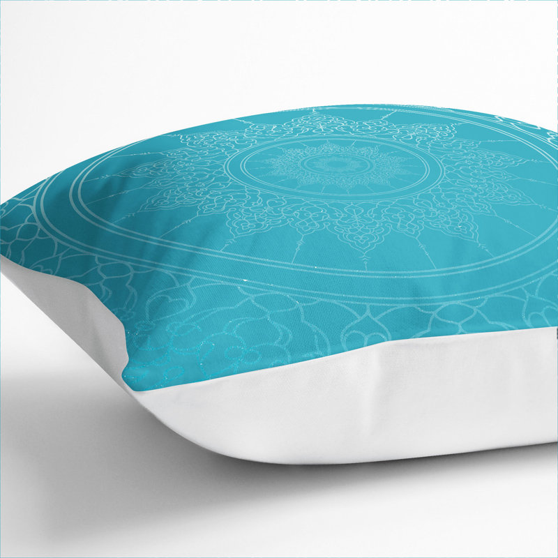 Ornamental Circles In Blue Twilight Square Throw Cushion, 55cm H x 55cm W x 20cm D, White