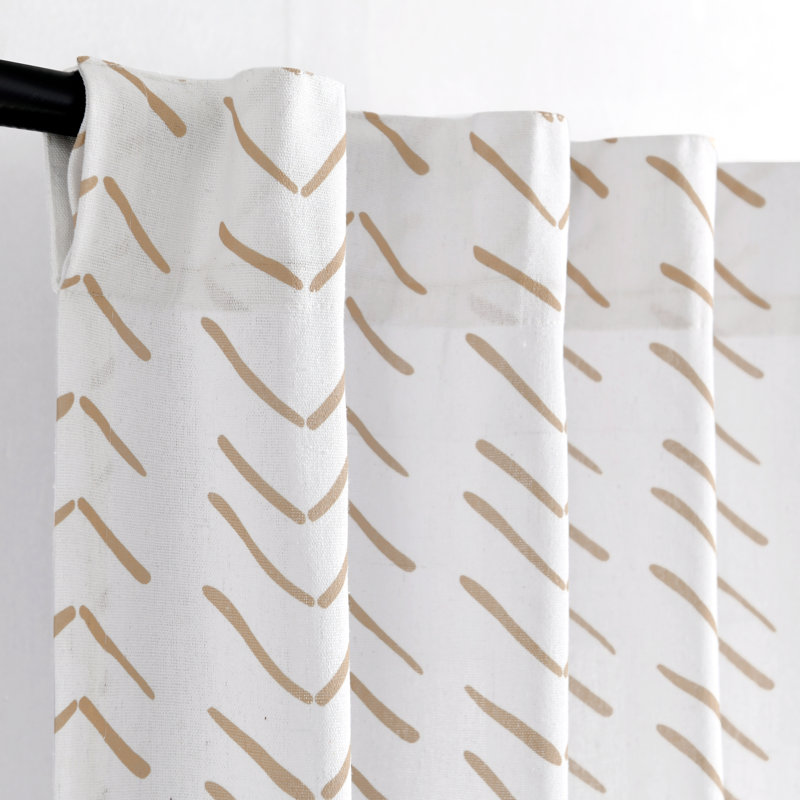 Hygge Modern Arrow Linen Look Cotton Blend Semi Sheer Curtain Pair, Brown
