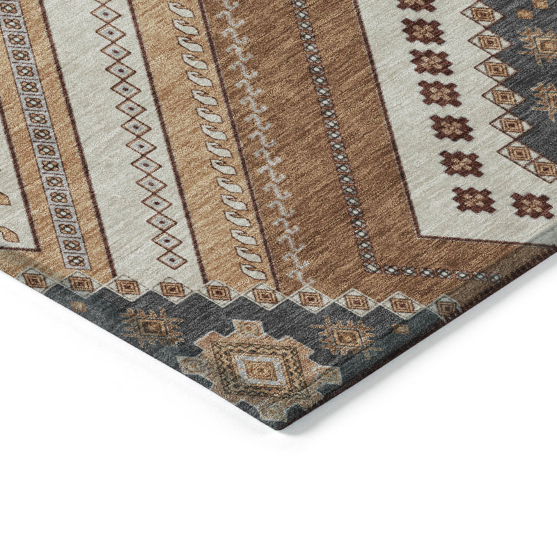 Copper and Beige Rectangular Washable Synthetic Area Rug 8' x 10'