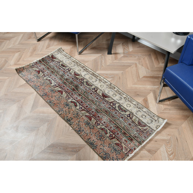Handcrafted Vintage Turkish Runner Rug With Intricate Pattern In Earthy Tones Adds Classic Elegance To Any Decor