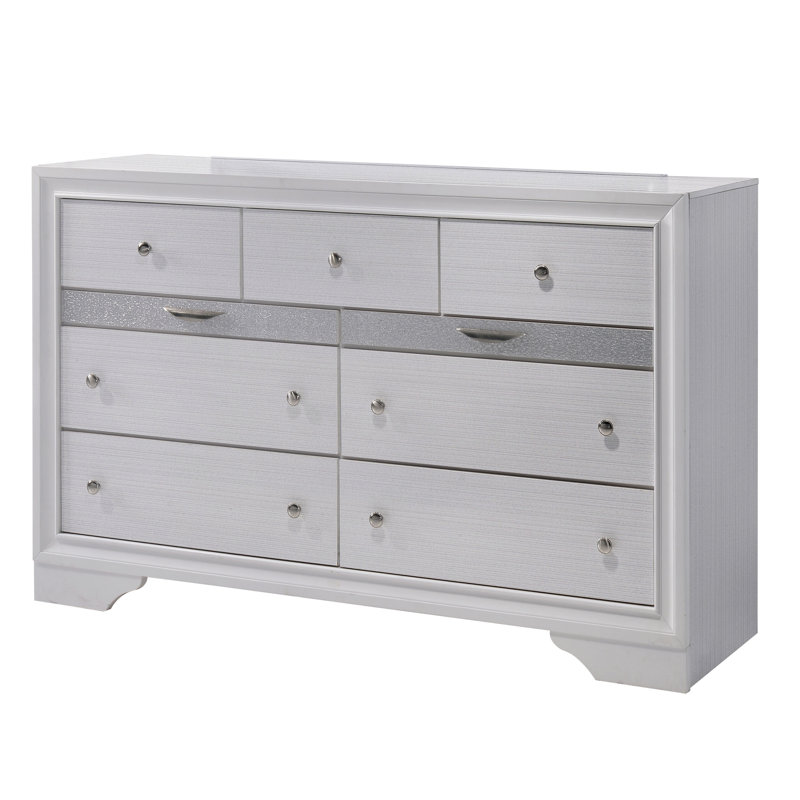 Commode à 9 tiroirs avec rangement caché pour bijoux Sana, Blanc / Blanc
