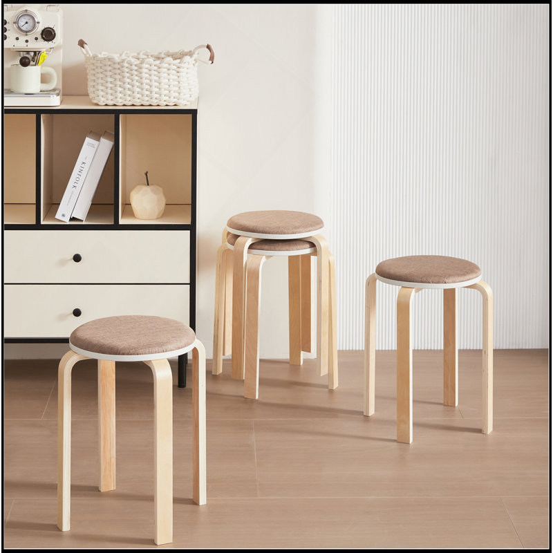 Ensemble de 4 tabourets empilables, chaises rondes sans dossier pour la salle à manger, la cuisine et la salle de classe (couleur café)