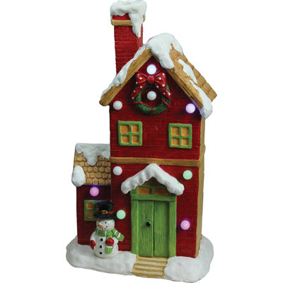 21" Red and White Pre-Lit Led Snow Covered House Tabletop Decor