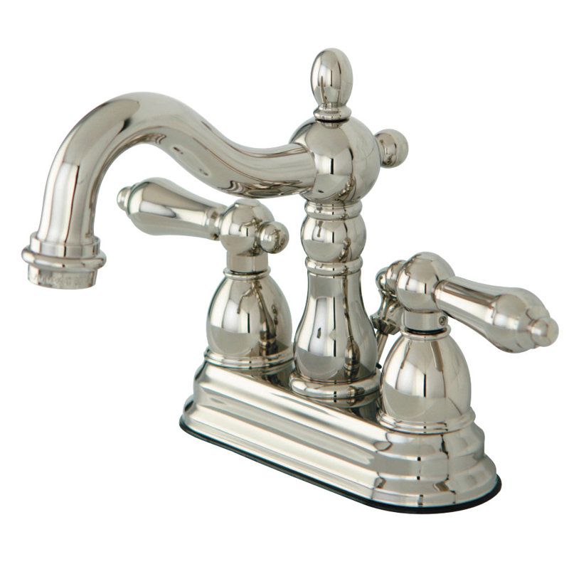 Kingston Brass Heritage Two-Handle 3-Hole Deck Mount 4" Centerset Bathroom Faucet with Plastic Pop-Up, Polished Nickel