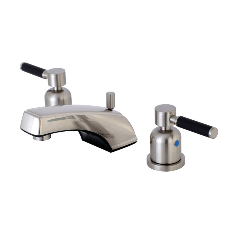 Kingston Brass Kaiser Two-Handle 3-Hole Deck Mount Widespread Bathroom Faucet with Pop-Up Drain, Brushed Nickel