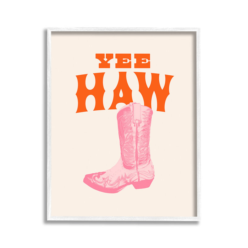Yee Haw Cowboy Boot, art de la giclée encadrée par Victoria Barnes, Giclée encadrée blanc bord de mer, H 14 po x l 11 po