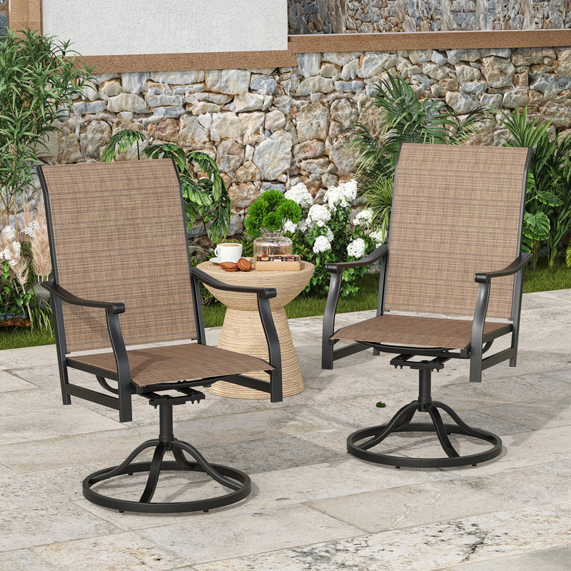 Outdoor PVC-coated polyester Swivel Dining Armchair, Brown