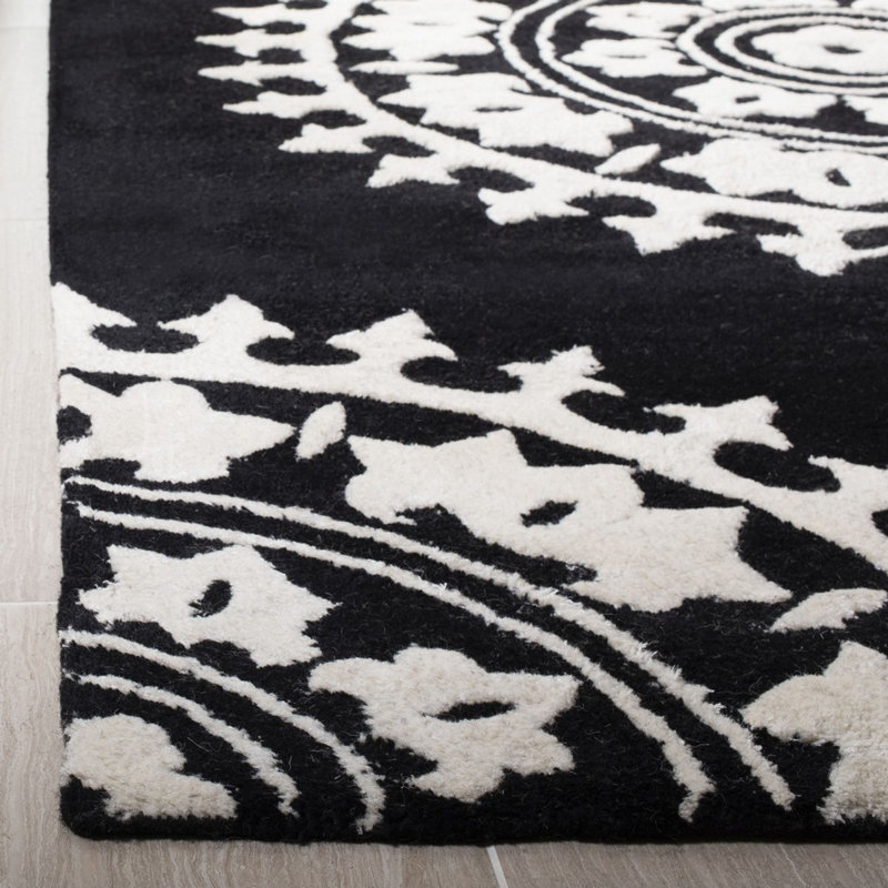 Tapis floral en laine et en viscose touffeté à la main Candelo, Rectangle 5 pi x 8 pi