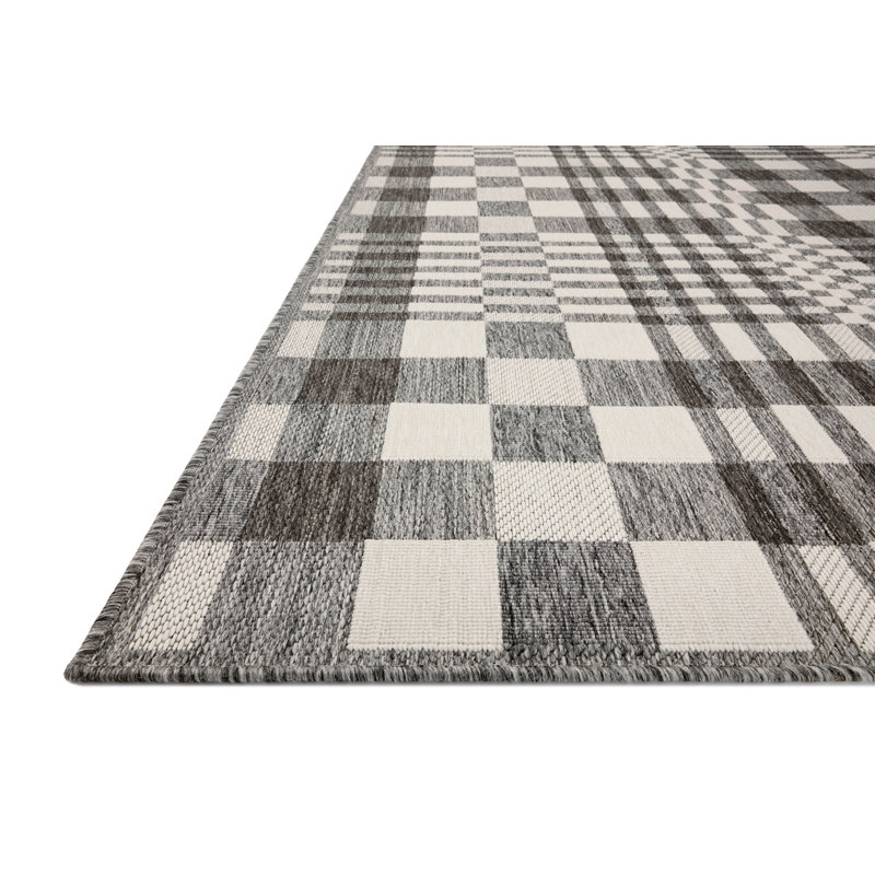 Tapis intérieur / extérieur ivoire / galet Plaid, Rectangle 11 pi 6 po x 15 pi