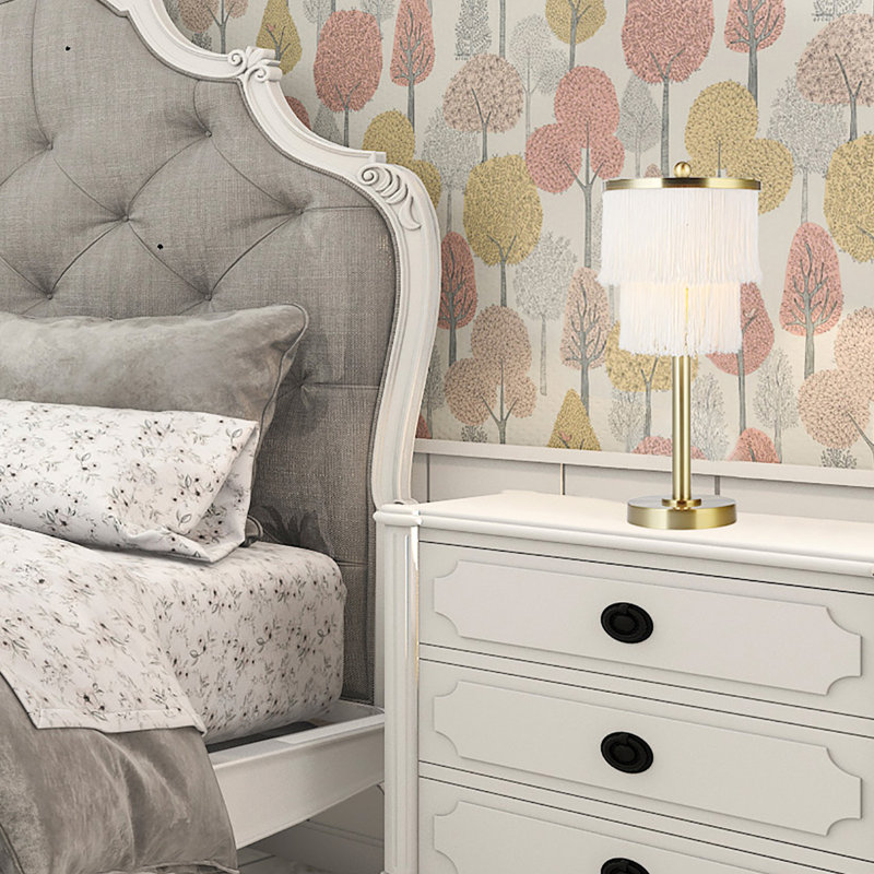 17.88"H Eparama Polished Metal Accent Lamp With Cream Fringe Shade