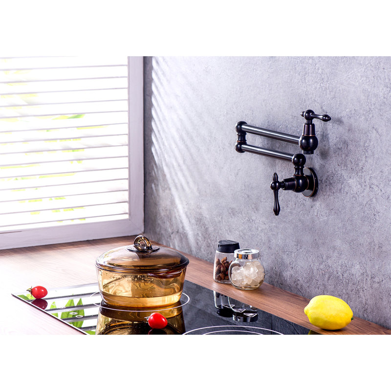 Robinet remplisseur de pot - Robinet d'évier de cuisine mural pliant extensible avec un trou et deux poignées